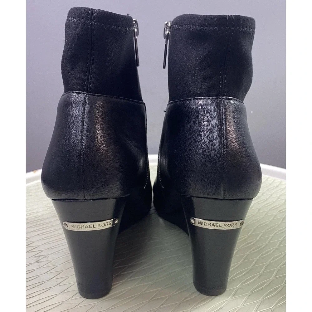 Michael Kors Bromley Women's Leather Ankle Bootie Wedges Black Boots‎ Sz. 8.5 M